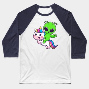 Cute Alien Riding Unicorn Cartoon Baseball T-Shirt